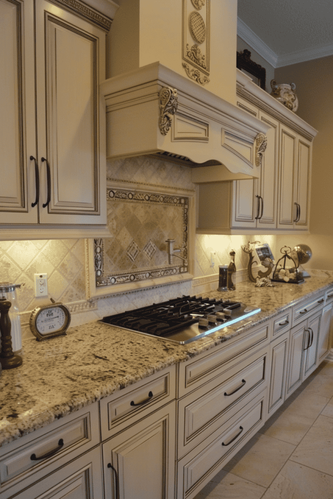 Simple Tuscan cuisine with cream -colored cupboards