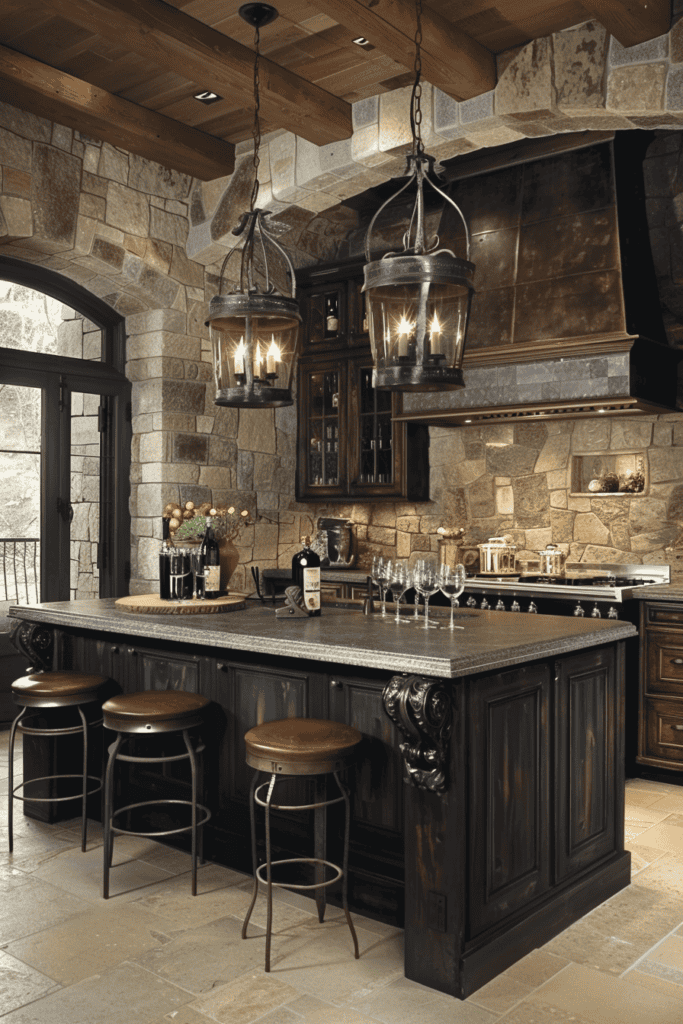 Stone and wood make a rich dark Tuscan cuisine