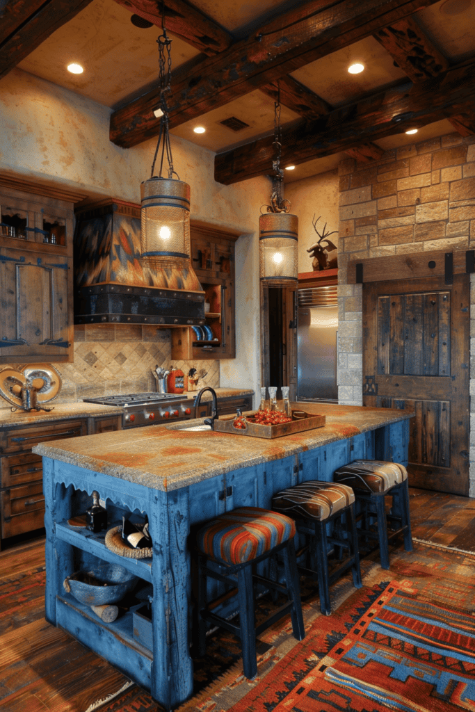 Southwestern kitchen colored island