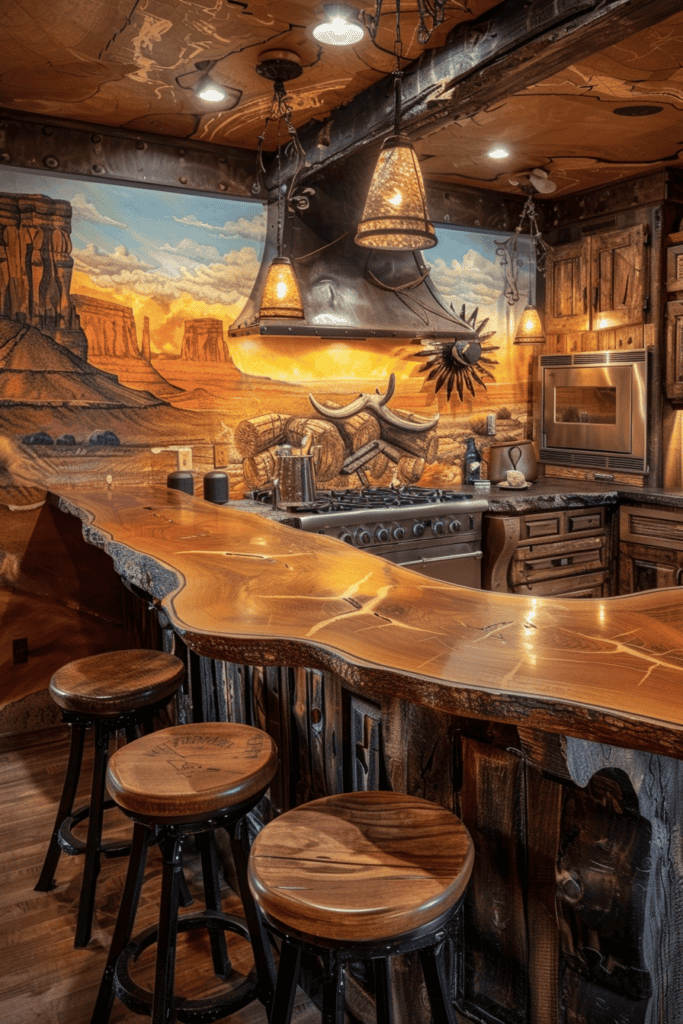 Amazing western cuisine with a cowboy wall picture