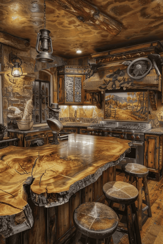 western theme cuisine beautiful wooden island