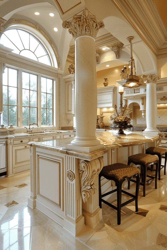 Elegant Tuscan cream white cuisine with columns 