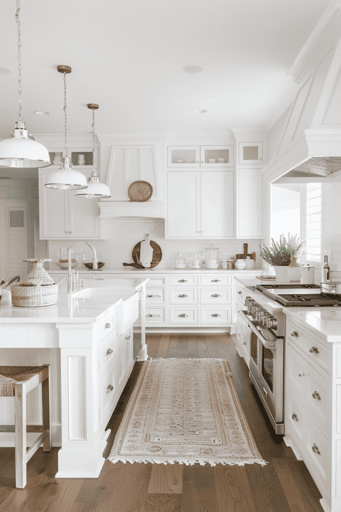 White kitchen with a large island