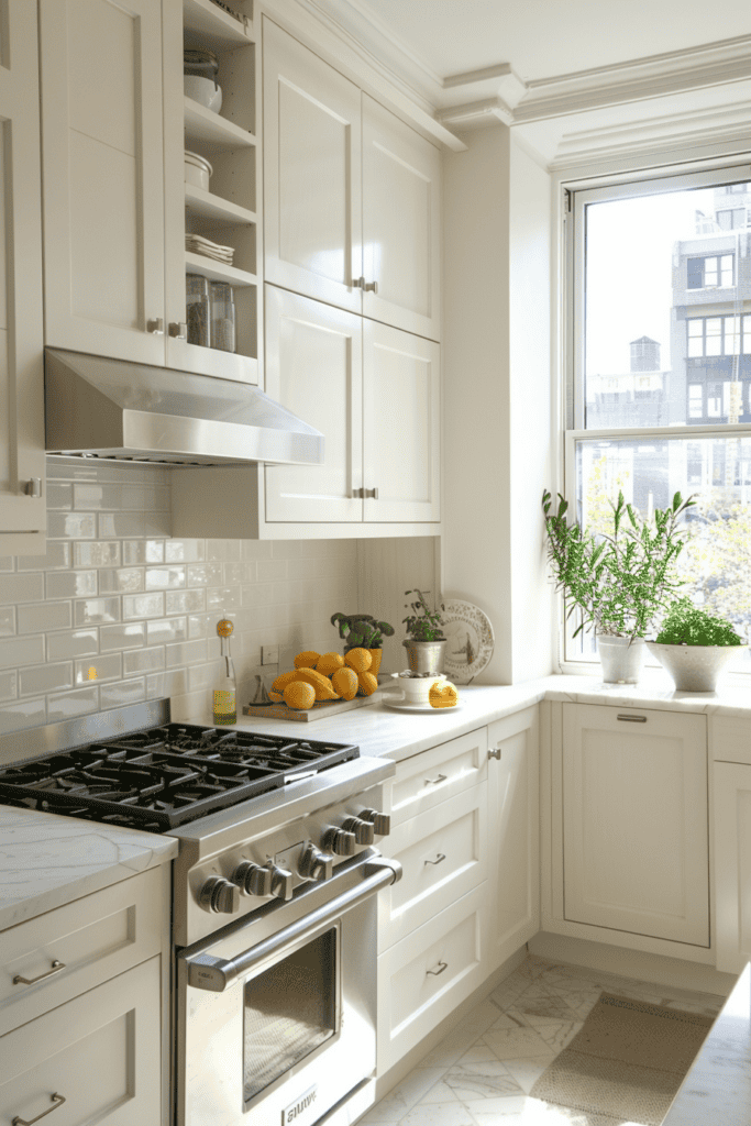 Creme white kitchen with window