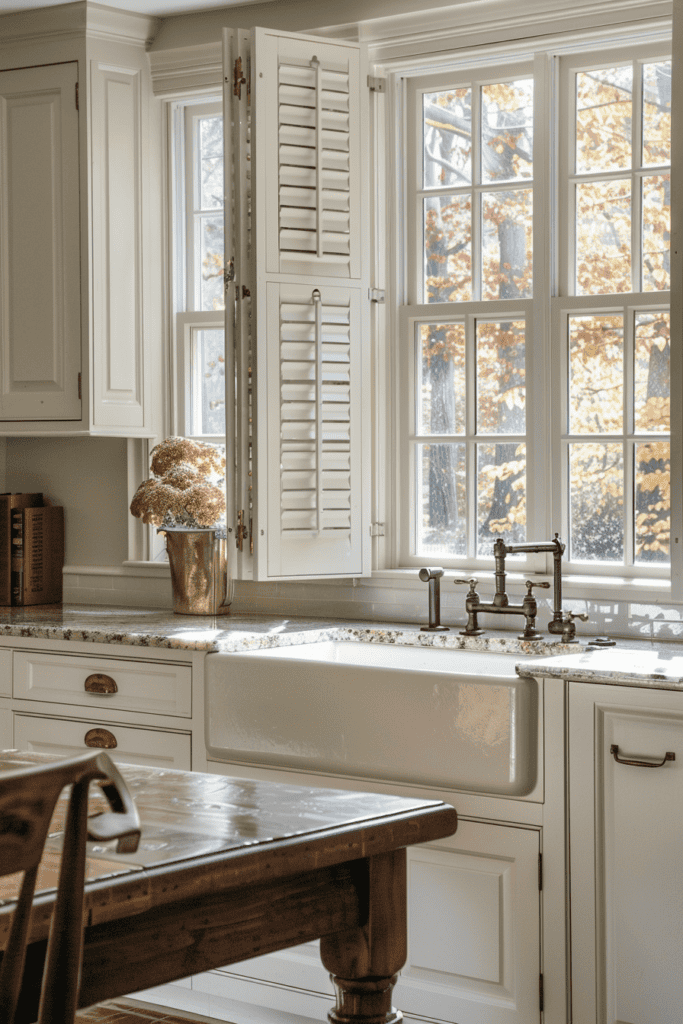 White kitchen with a farmhouse washing basin