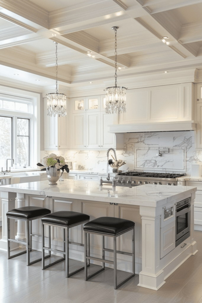 Modern white kitchen with a large island